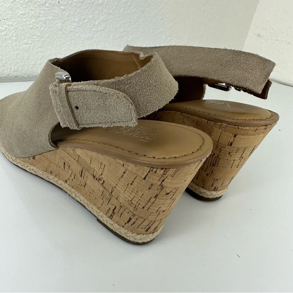 Franco Sarto Julien suede wedge Sandal Taupe Espadrilles 9.5 casual boho western